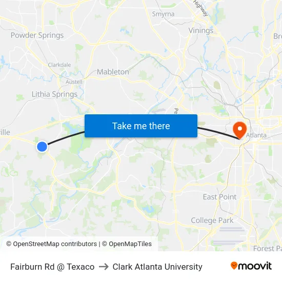 Fairburn Rd @ Texaco to Clark Atlanta University map