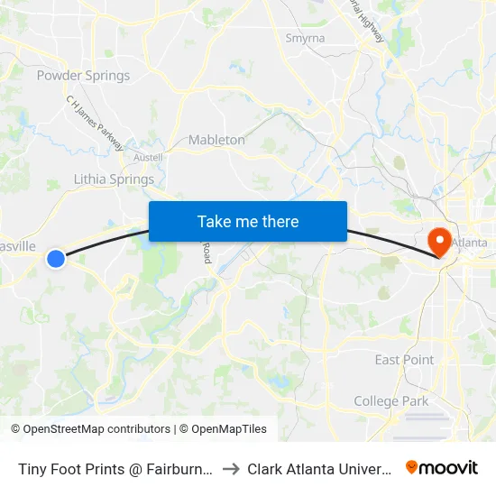 Tiny Foot Prints @ Fairburn Rd to Clark Atlanta University map