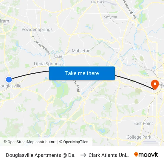 Douglasville Apartments @ Dallas Hwy to Clark Atlanta University map