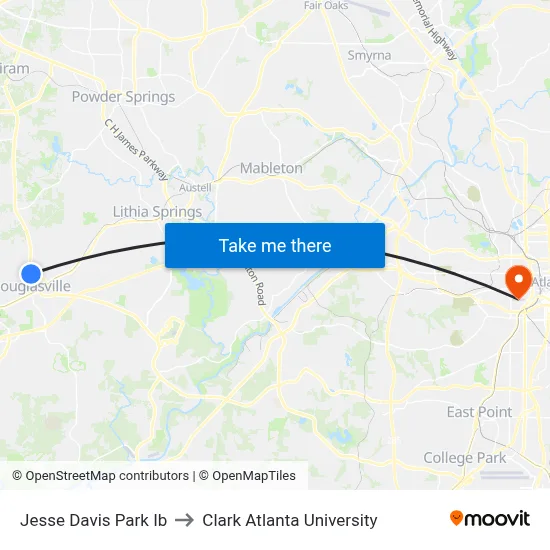 Jesse Davis Park Ib to Clark Atlanta University map