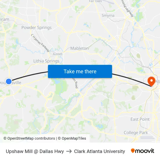 Upshaw Mill @ Dallas Hwy to Clark Atlanta University map