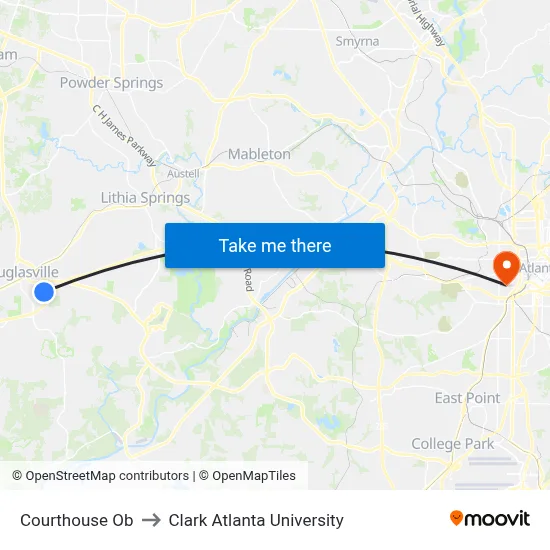 Courthouse Ob to Clark Atlanta University map
