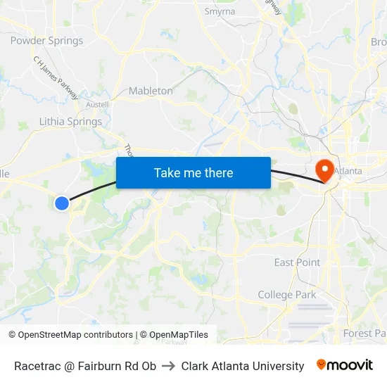 Racetrac @ Fairburn Rd Ob to Clark Atlanta University map