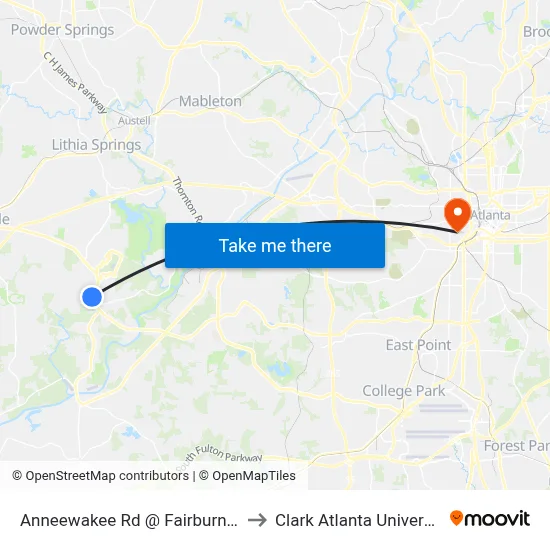 Anneewakee Rd @ Fairburn Rd to Clark Atlanta University map