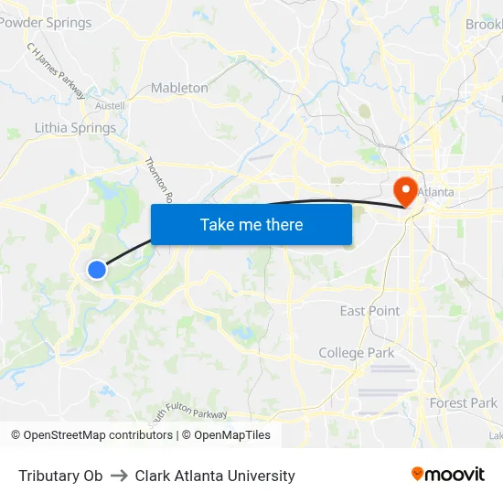 Tributary Ob to Clark Atlanta University map