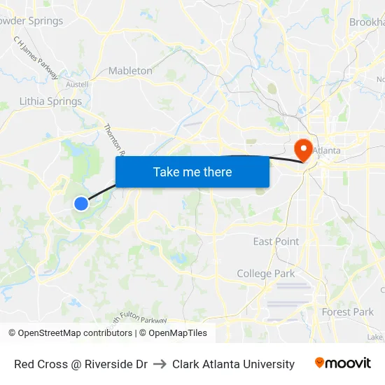Red Cross @ Riverside Dr to Clark Atlanta University map