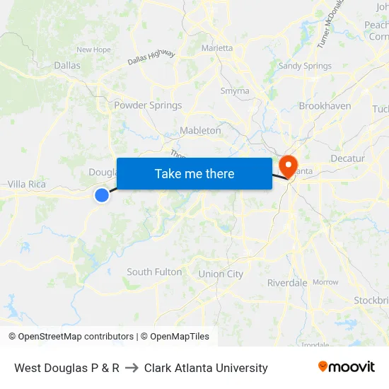 West Douglas P & R to Clark Atlanta University map