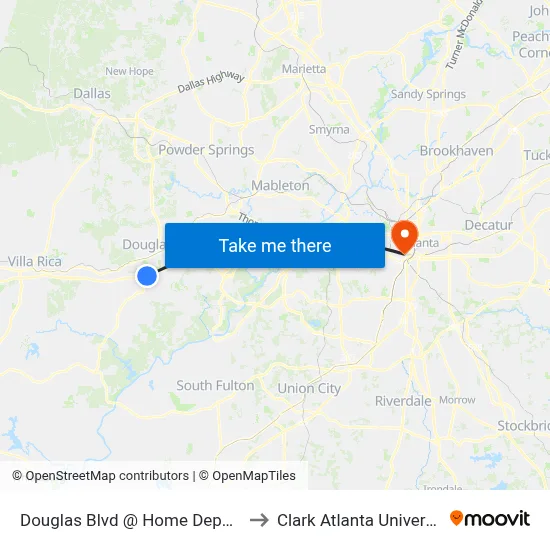 Douglas Blvd @ Home Depot Ib to Clark Atlanta University map