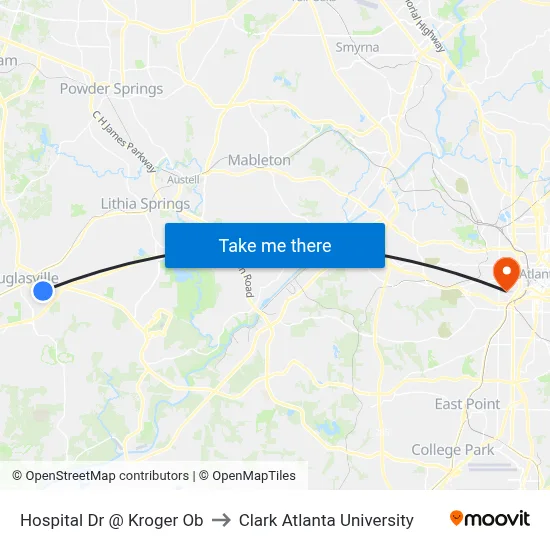 Hospital Dr @ Kroger Ob to Clark Atlanta University map