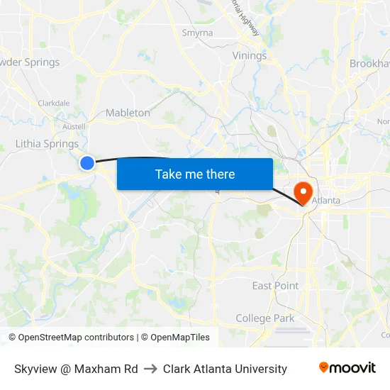 Skyview @ Maxham Rd to Clark Atlanta University map