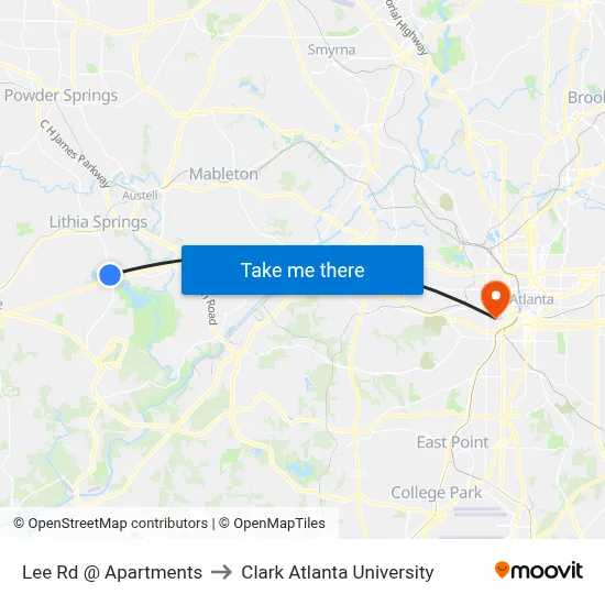 Lee Rd @ Apartments to Clark Atlanta University map