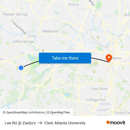 Lee Rd @ Zaxby's to Clark Atlanta University map