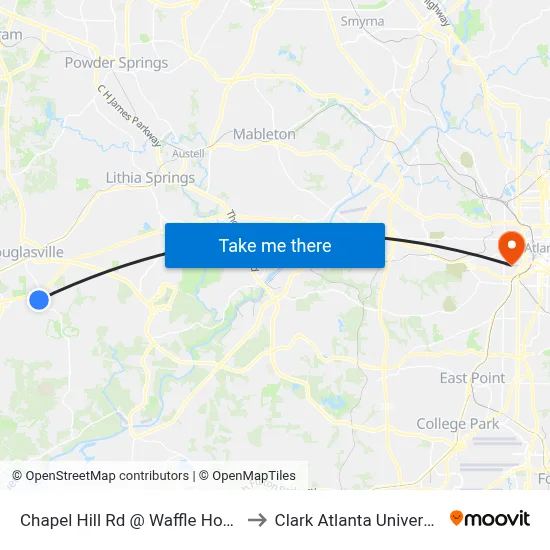 Chapel Hill Rd @ Waffle House to Clark Atlanta University map