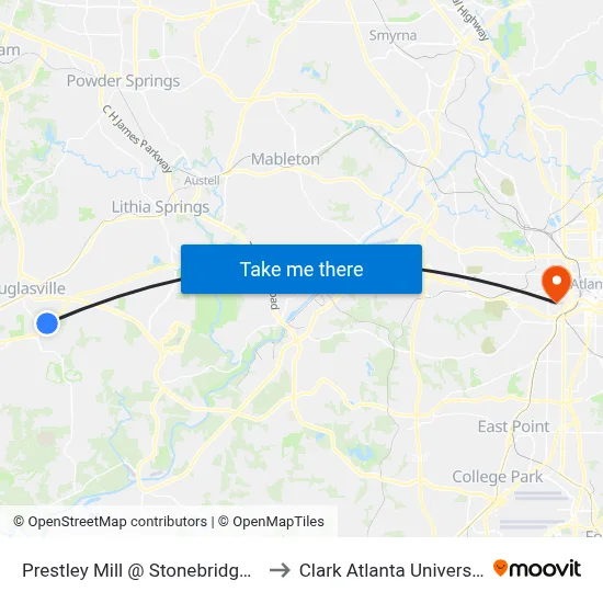 Prestley Mill @ Stonebridge Ib to Clark Atlanta University map