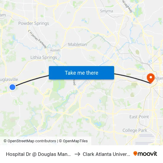 Hospital Dr @ Douglas Manor Ib to Clark Atlanta University map