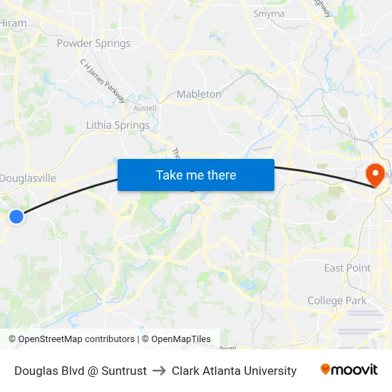 Douglas Blvd @ Suntrust to Clark Atlanta University map