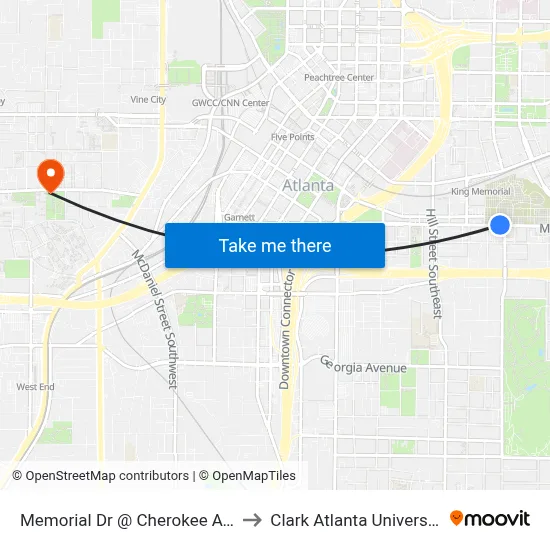 Memorial Dr @ Cherokee Ave to Clark Atlanta University map