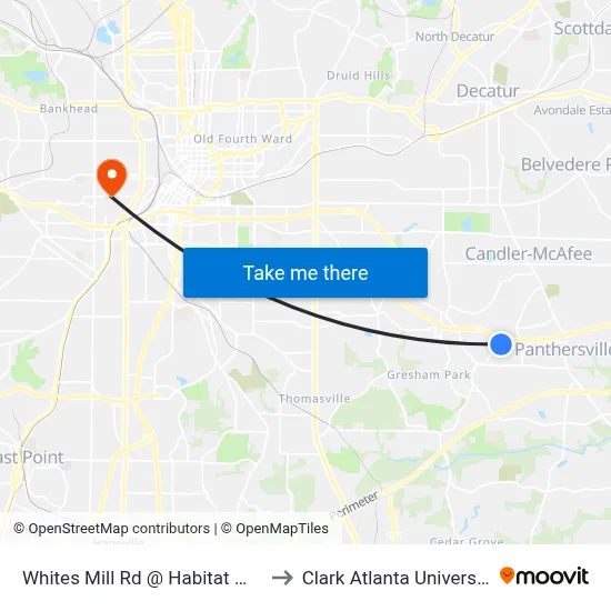 Whites Mill Rd @ Habitat Way to Clark Atlanta University map