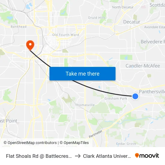 Flat Shoals Rd @ Battlecrest Dr to Clark Atlanta University map