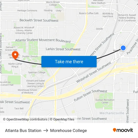 Atlanta Bus Station to Morehouse College map