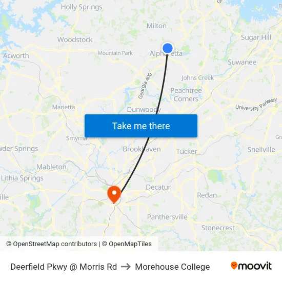 Deerfield Pkwy @ Morris Rd to Morehouse College map