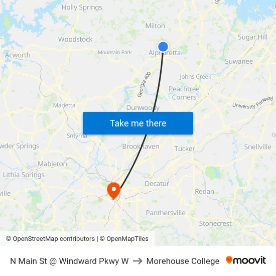 N Main St @ Windward Pkwy W to Morehouse College map