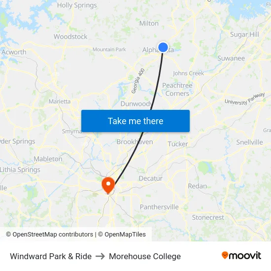 Windward Park & Ride to Morehouse College map