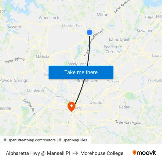 Alpharetta Hwy @ Mansell Pl to Morehouse College map