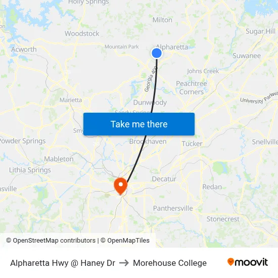 Alpharetta Hwy @ Haney Dr to Morehouse College map