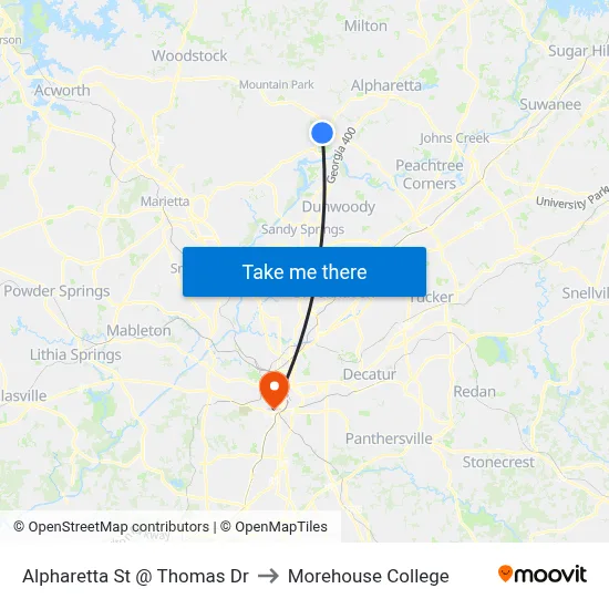 Alpharetta St @ Thomas Dr to Morehouse College map