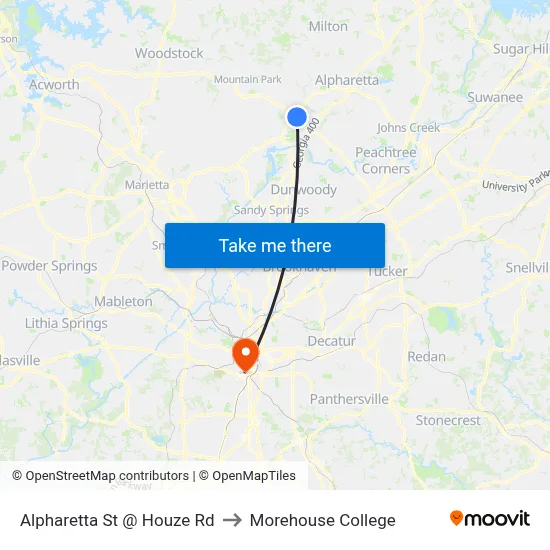 Alpharetta St @ Houze Rd to Morehouse College map