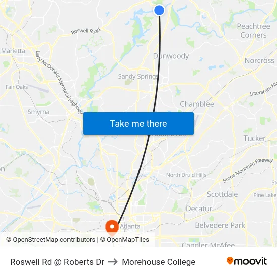 Roswell Rd @ Roberts Dr to Morehouse College map