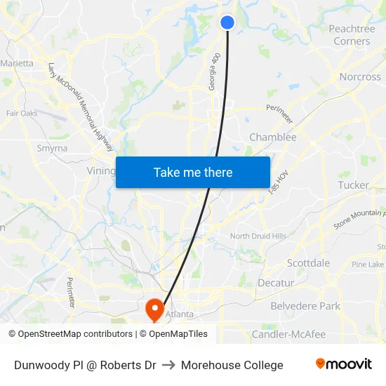 Dunwoody Pl @ Roberts Dr to Morehouse College map