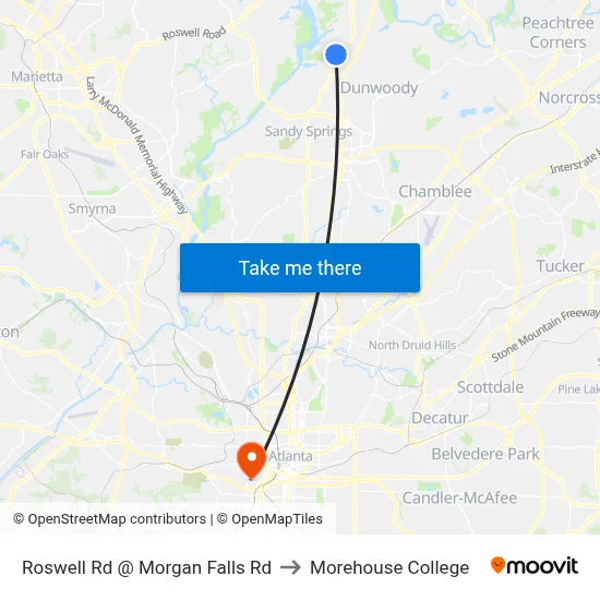 Roswell Rd @ Morgan Falls Rd to Morehouse College map