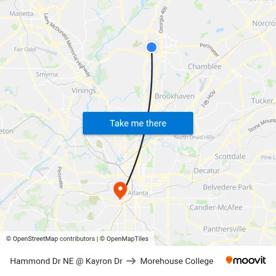 Hammond Dr NE @ Kayron Dr to Morehouse College map