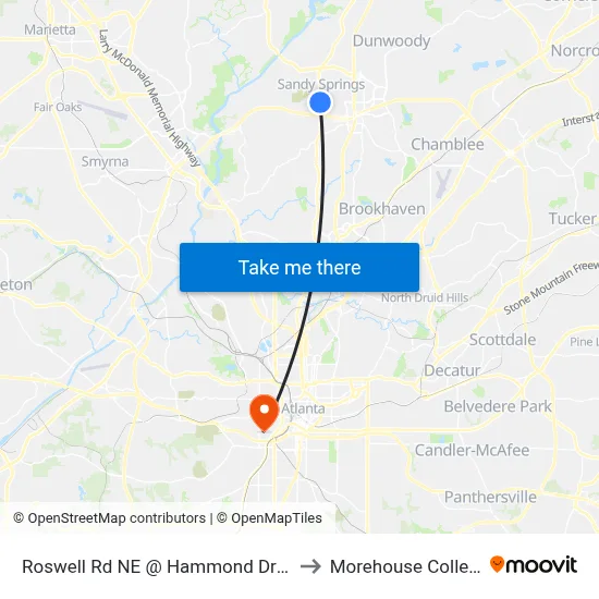 Roswell Rd NE @ Hammond Dr NE to Morehouse College map