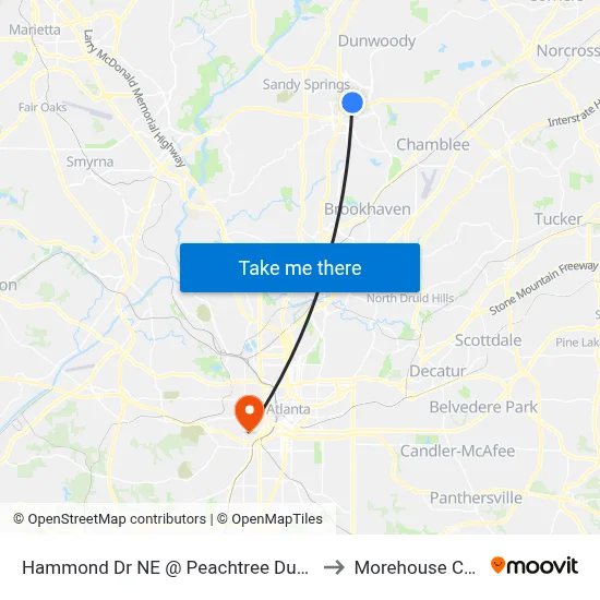 Hammond Dr NE @ Peachtree Dunwoody Rd to Morehouse College map
