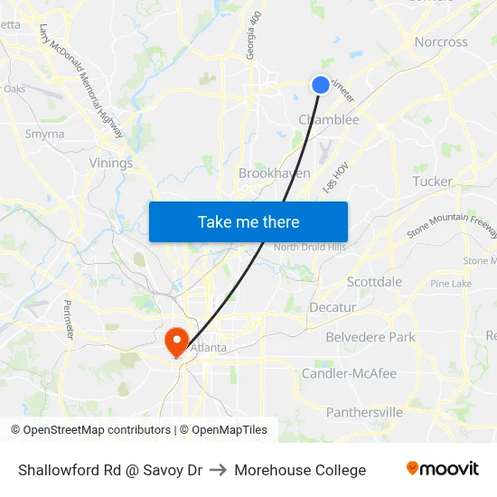 Shallowford Rd @ Savoy Dr to Morehouse College map