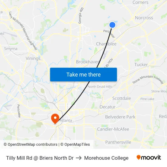 Tilly Mill Rd @ Briers North Dr to Morehouse College map