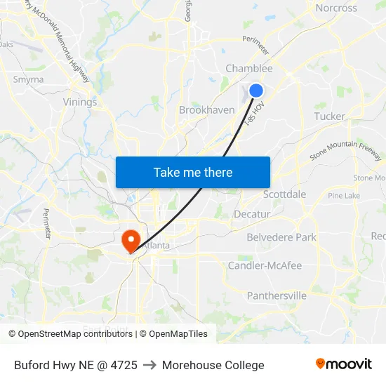 Buford Hwy NE @ 4725 to Morehouse College map