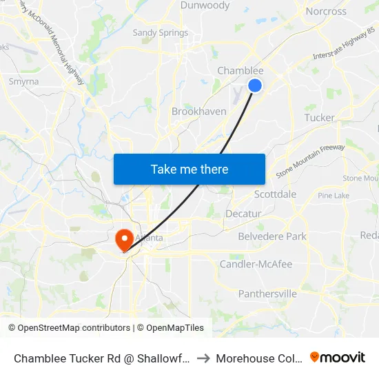 Chamblee Tucker Rd @ Shallowford Rd to Morehouse College map