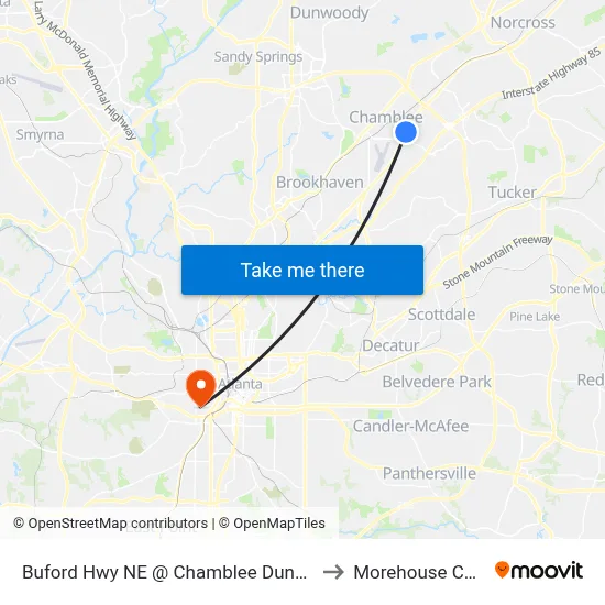 Buford Hwy NE @ Chamblee Dunwoody Rd to Morehouse College map