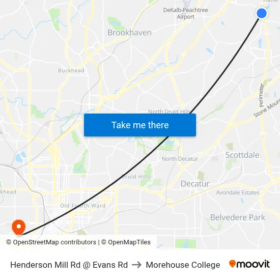 Henderson Mill Rd @ Evans Rd to Morehouse College map