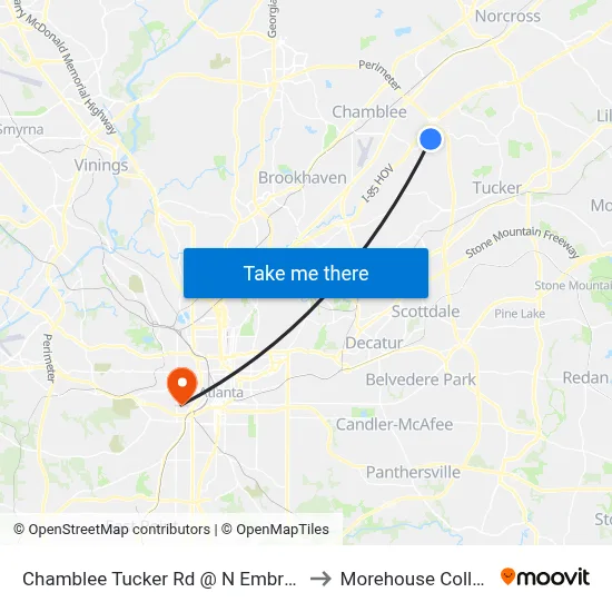 Chamblee Tucker Rd @ N Embry Cir to Morehouse College map