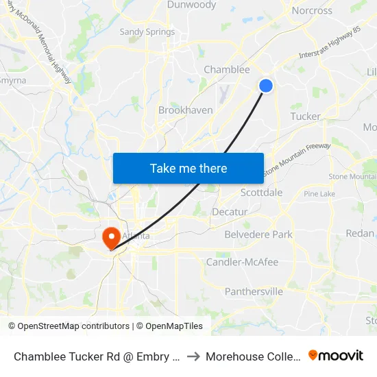 Chamblee Tucker Rd @ Embry Cir to Morehouse College map
