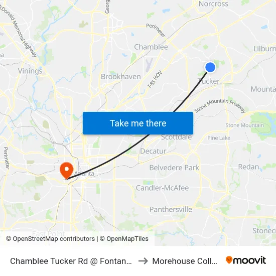 Chamblee Tucker Rd @ Fontana Ct to Morehouse College map