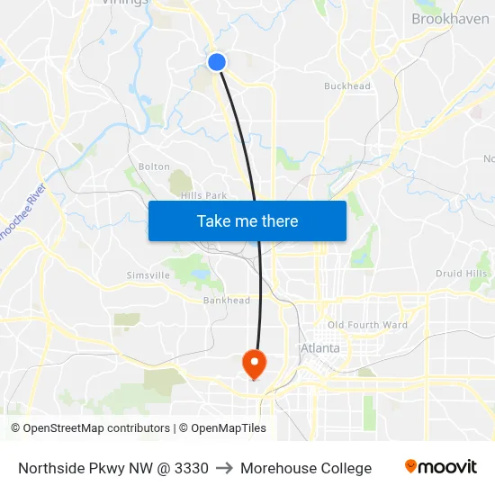 Northside Pkwy NW @ 3330 to Morehouse College map