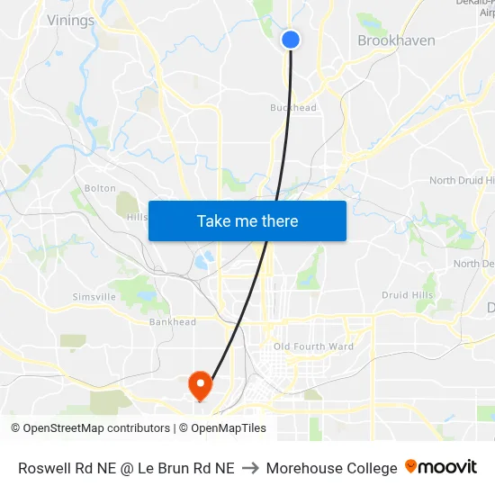 Roswell Rd NE @ Le Brun Rd NE to Morehouse College map