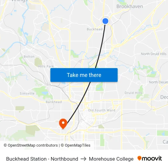 Buckhead Station - Northbound to Morehouse College map