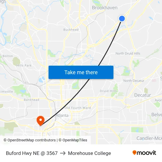 Buford Hwy NE @ 3567 to Morehouse College map